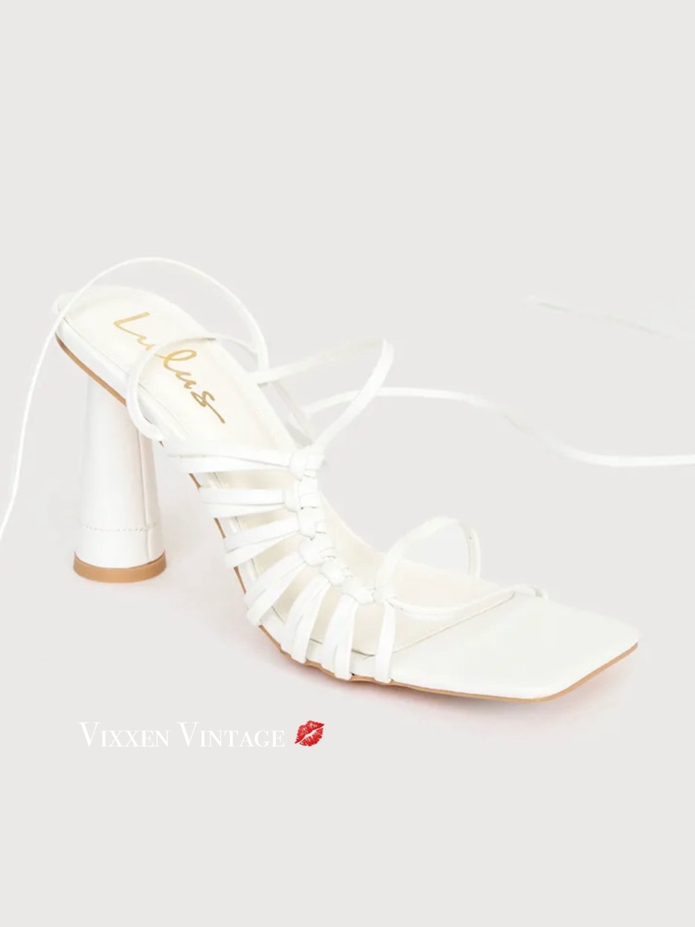 LULUS ‘ZINDY LACE-UP HIGH HEEL SANDALS’ IN WHITE